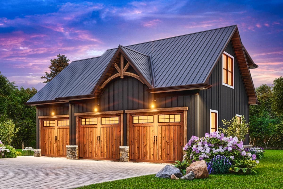 Plan 25803GE: 664 Square Foot 1-Bed Apartment Above 3-Car Garage - Image #5 - Carriage, Country, Craftsman, Mountain, New American, Rustic
