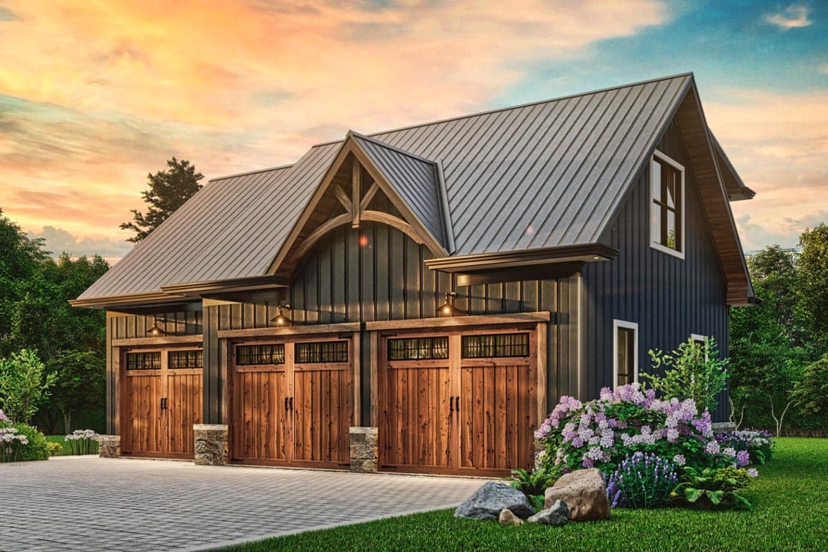 Plan 25803GE: 664 Square Foot 1-Bed Apartment Above 3-Car Garage - Image #6 - Carriage, Country, Craftsman, Mountain, New American, Rustic