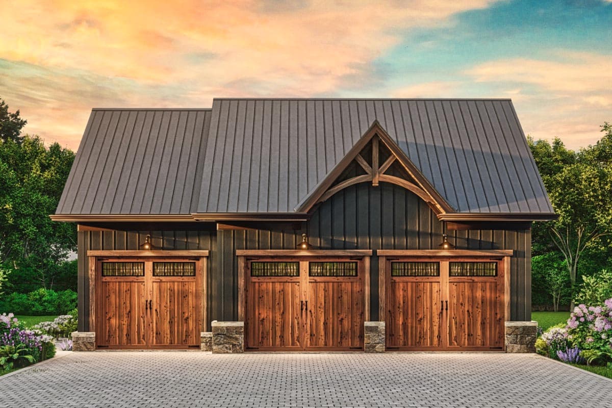 Plan 25803GE: 664 Square Foot 1-Bed Apartment Above 3-Car Garage - Image #7 - Carriage, Country, Craftsman, Mountain, New American, Rustic