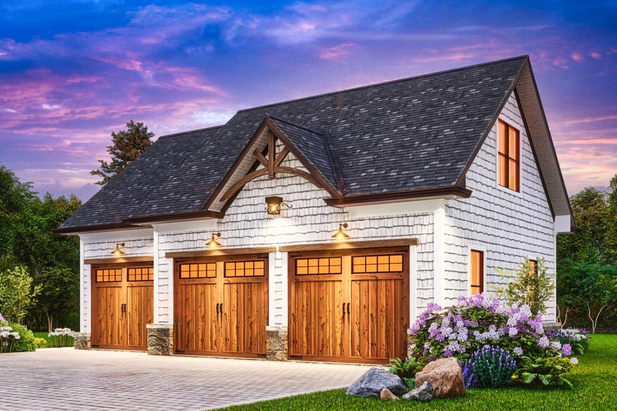 Plan 25804GE: Rustic 3-Car Detached Garage with Almost 500 Square Feet of Usable Space Upstairs - Image #5 - Craftsman, Modern Farmhouse, Rustic, Shingle, Traditional
