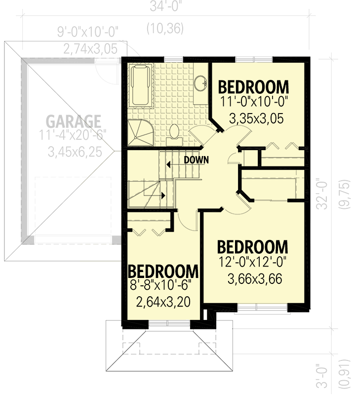Plan 801037PM: 2 Story 3 Bed Modern House Plan Under 1400 Square Feet with 1-Car Garage - Floor Plan - 2nd Floor - Contemporary, Northwest