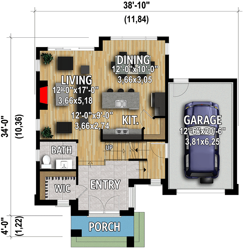 Plan 801039PM: Modern 2-Story House Plan Under 1900 Square Feet with Family Room Over Garage - Floor Plan - Main Level - Modern, Northwest, Prairie