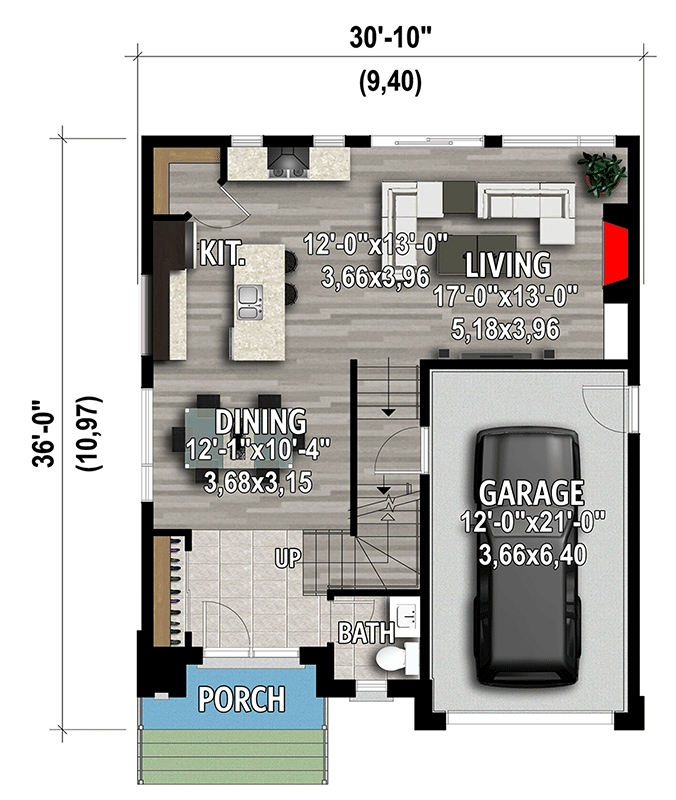 Plan 801040PM: 1458 Square Foot 3-Bed Contemporary Home Plan - Floor Plan - Main Level - Contemporary, Modern, Prairie