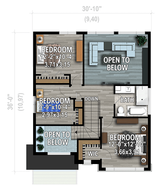 Plan 801040PM: 1458 Square Foot 3-Bed Contemporary Home Plan - Floor Plan - 2nd Floor - Contemporary, Modern, Prairie