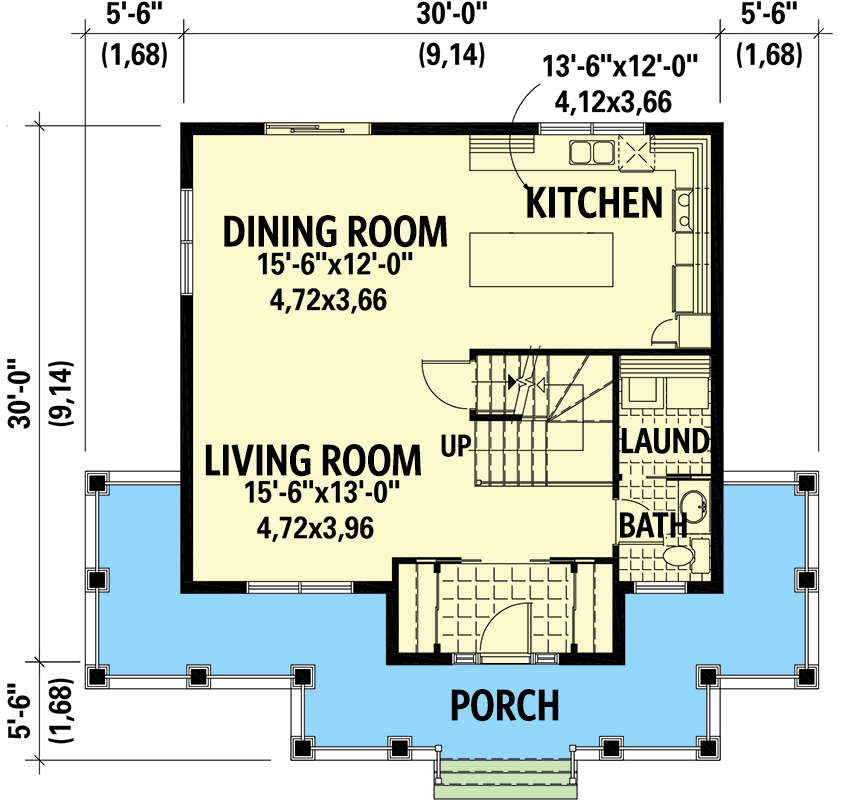 Plan 801041PM: Midsized 3 Bed Farmhouse with Wraparound Porch - Floor Plan - Main Level - Country, Farmhouse, Traditional