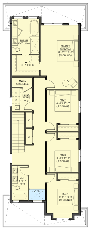 Plan 330002WLE: 2500 Square Foot Transitional House Plan Just 22-Feet Wide - Floor Plan - 2nd Floor - Contemporary, Prairie, Transitional