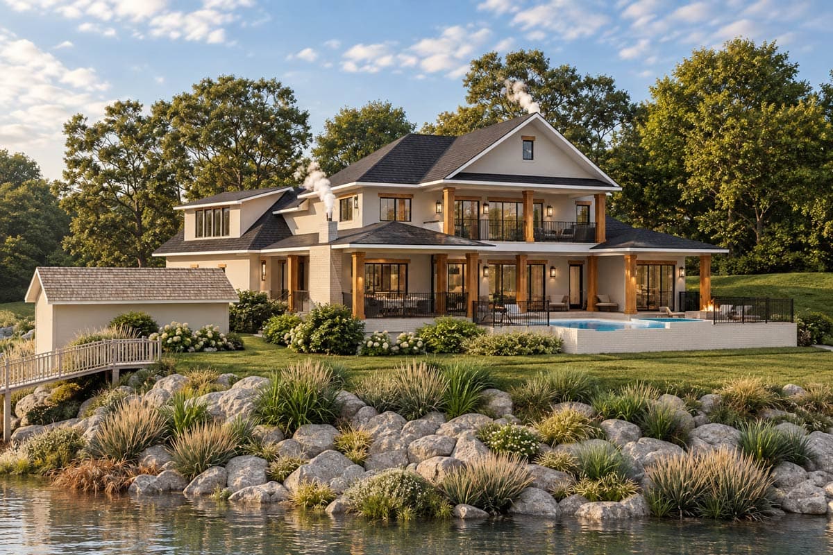 Plan 871031JEN: 4-Bed Lake House Plan with Elevator and Apartment Above Angled Garage - Image #5 - European, Transitional