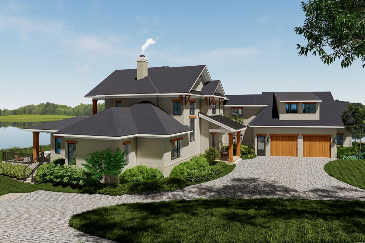 Plan 871031JEN: 4-Bed Lake House Plan with Elevator and Apartment Above Angled Garage - Image #8 - European, Transitional