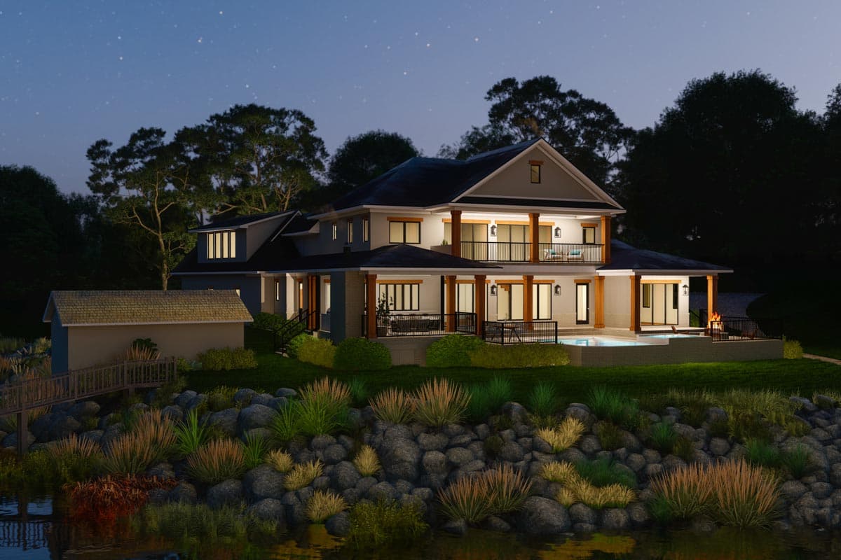 Plan 871031JEN: 4-Bed Lake House Plan with Elevator and Apartment Above Angled Garage - Image #10 - European, Transitional