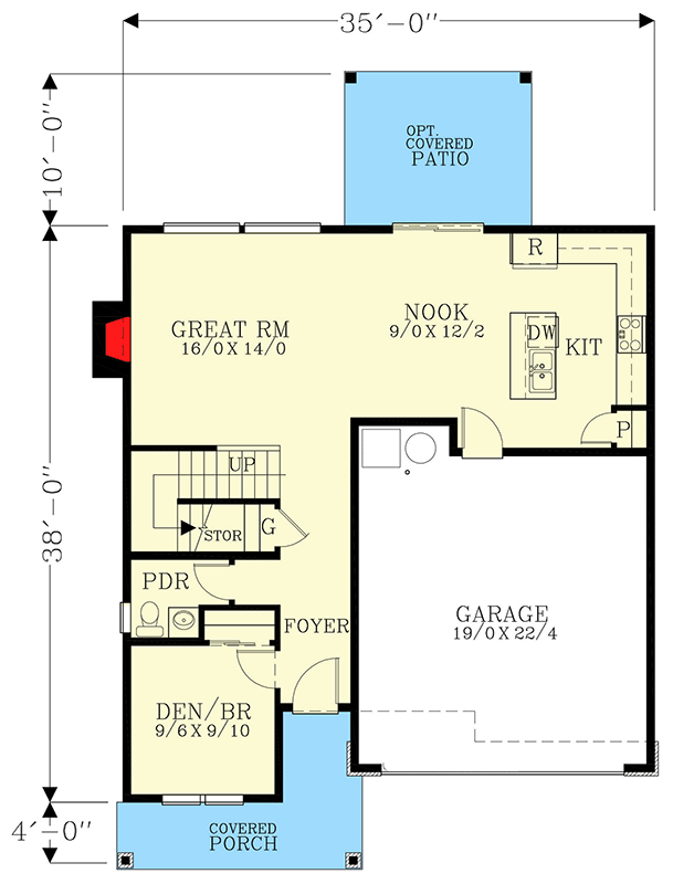 Plan 28080J: 2-Story Contemporary Home Plan with Flex Room Giving you a Potential Fifth Bedroom - Floor Plan - Main Level