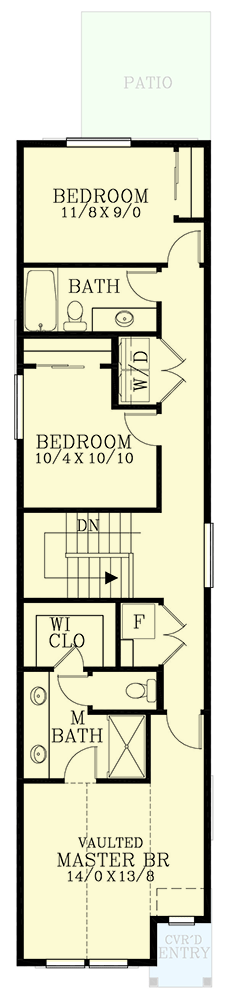 Plan 28084J: Narrow 3-Bed House Under 1600 Square Feet for an Infill Lot - Floor Plan - 2nd Floor - Northwest, Traditional