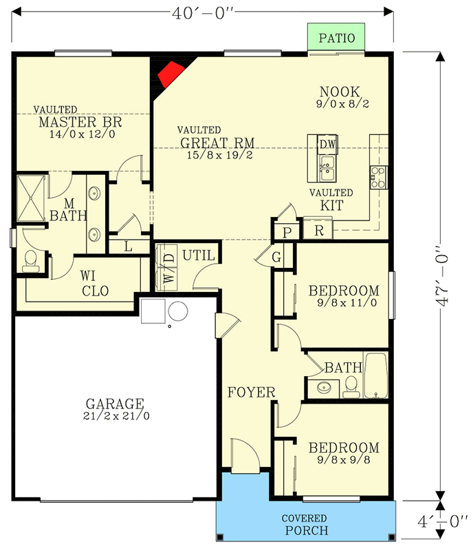 Plan 28088J: 1431 Square Foot 3-Bed Bungalow House Plan - Floor Plan - Main Level - Bungalow, Cottage, Country, Craftsman, Northwest