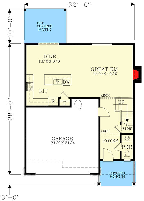 Plan 28091J: Transitional 2-Story House Plan with Double Garage - Floor Plan - Main Level