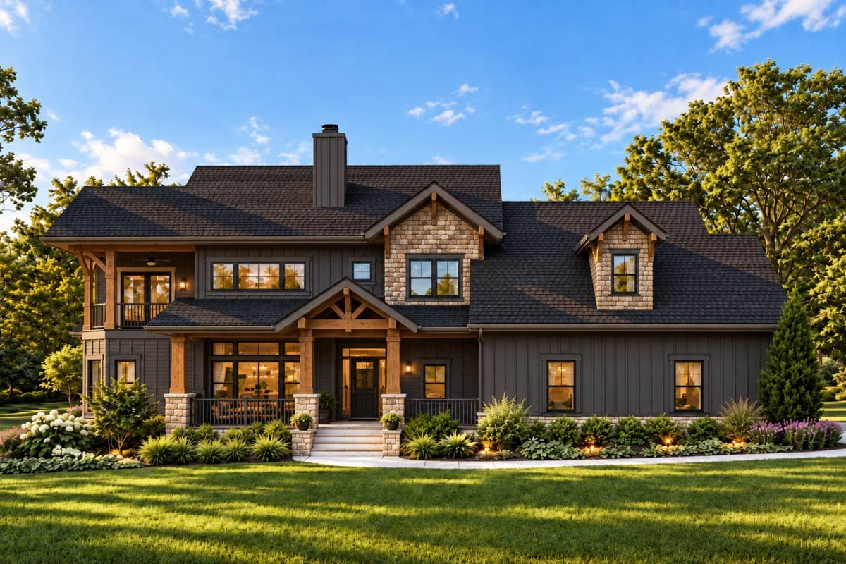 Plan image - 871032JEN:New American Country House Plan with Screened Porch and Main-level Master Bedroom
