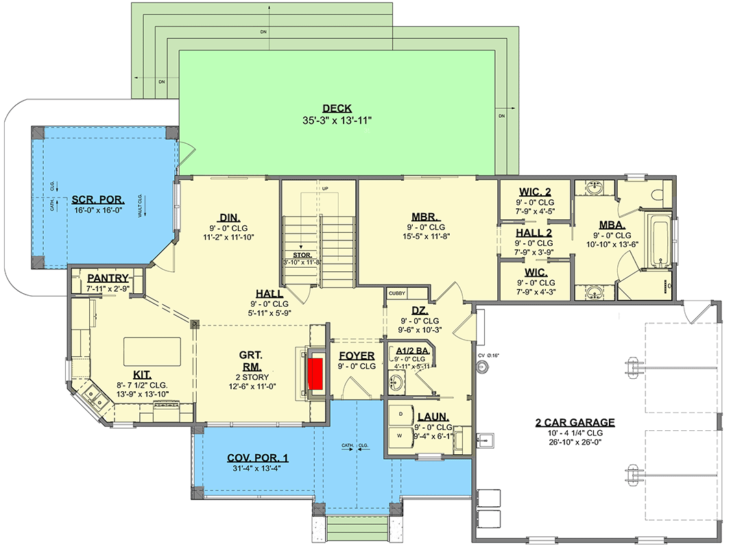 Plan 871032JEN: New American Country House Plan with Screened Porch and Main-level Master Bedroom - Floor Plan - Main Level - Country, Craftsman, New American, Traditional