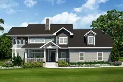 New American Country House Plan with Screened Porch and Main-level Master Bedroom