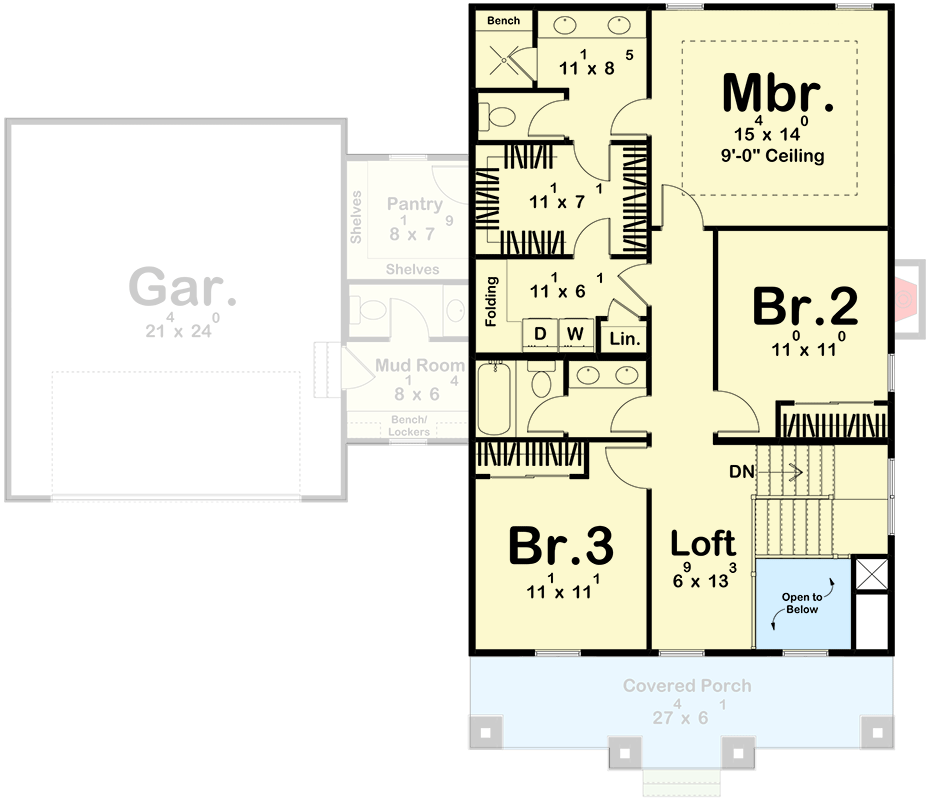 Plan 623222DJ: 2200 Square Foot 3 Bed House Plan with Large Home Office - Floor Plan - 2nd Floor - Country, Craftsman, New American, Traditional