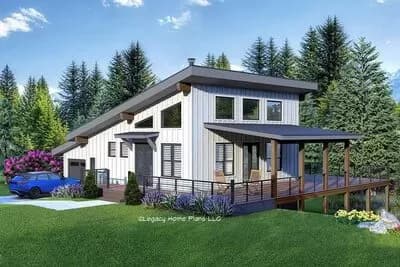 2-Bed Modern Mountain Home Plan Under 1600 Square Feet with 1-Car Garage