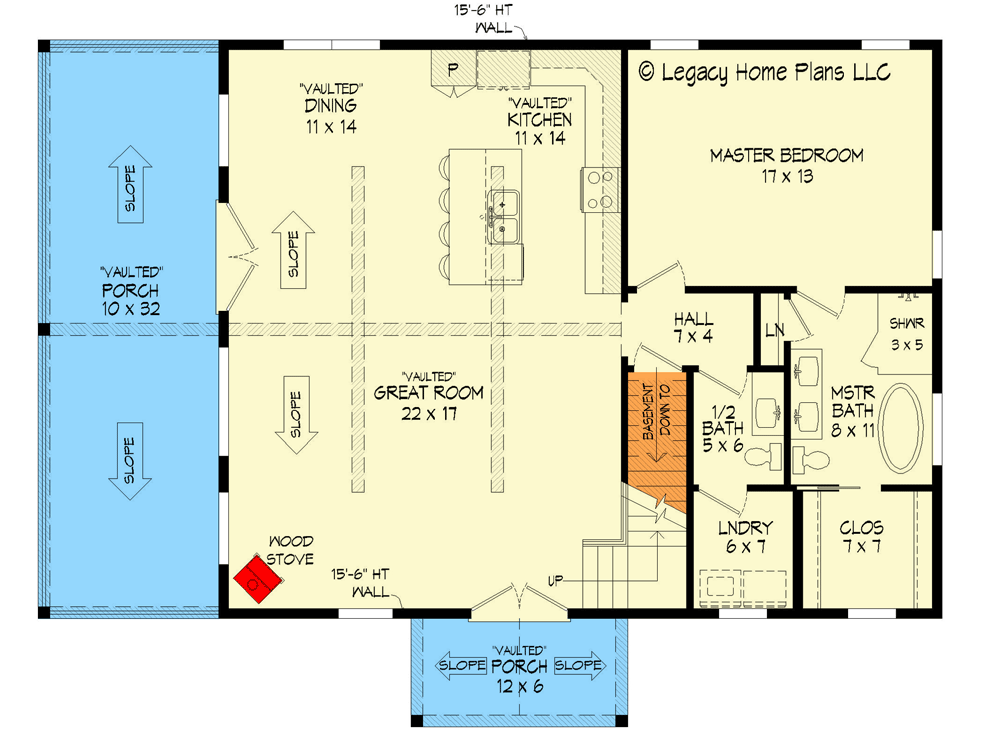 Plan 680111VR: 3-Bed Lake House with Vaulted Porch and Walkout Basement - 1833 Sq Ft - Floor Plan - Main Level - Contemporary, Country, Craftsman, Mountain