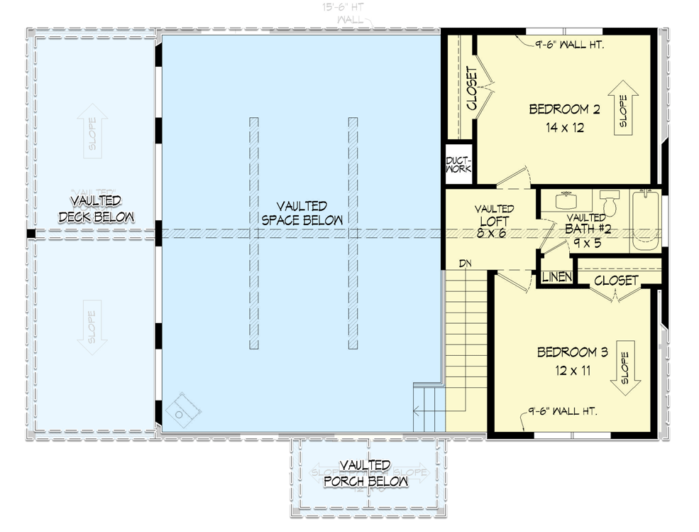 Plan 680111VR: 3-Bed Lake House with Vaulted Porch and Walkout Basement - 1833 Sq Ft - Floor Plan - 2nd Floor - Contemporary, Country, Craftsman, Mountain