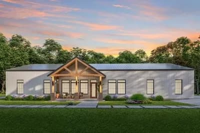4-Bed Barndominium-Style Home Plan with Central Den and Workshop - 2800 Sq Ft