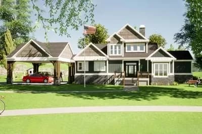 2-Story Shingle House Plan with Attached Carport
