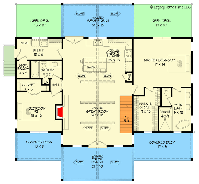 Plan 680114VR: 1541 Square Foot Lake Home Plan with 2 Beds and an Unfinished Lower Level - Floor Plan - Main Level - Country, Craftsman, Mountain, Ranch, Rustic