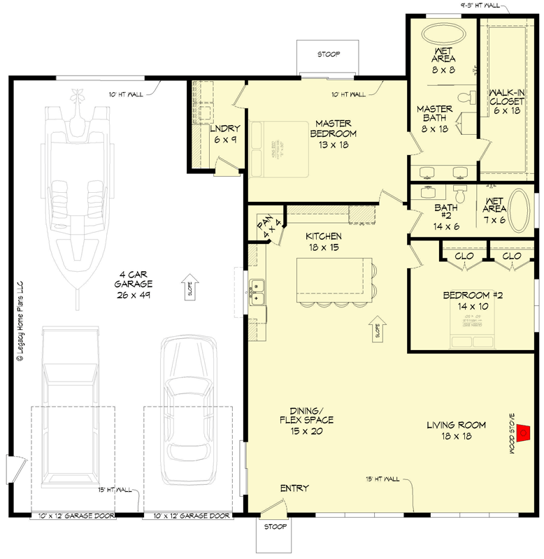 Plan 680116VR: 1849 Mid-Century Modern House Plan with RV-Friendly Garage and 2 Bedrooms - Floor Plan - Main Level - Contemporary, Mid Century Modern, Modern