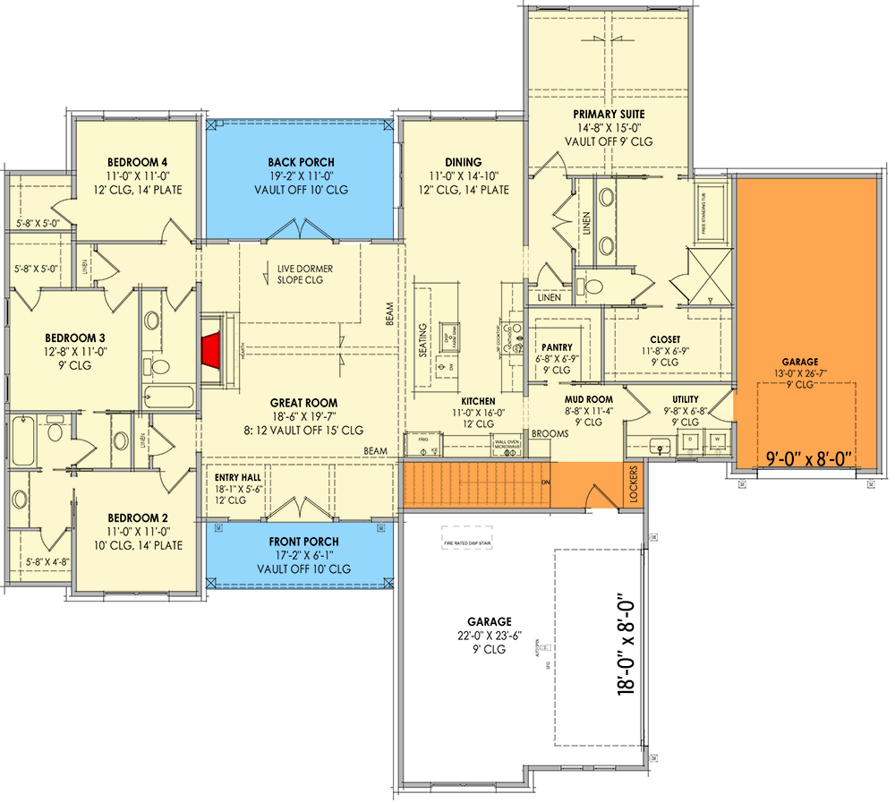 Plan 818050JSS: Transitional House Plan with Central Open Living Space - 2330 Sq Ft - Floor Plan - Main Level - 3-Car Garage and Basement Stair Location Option - Contemporary, Hill Country, Modern Farmhouse, Transitional