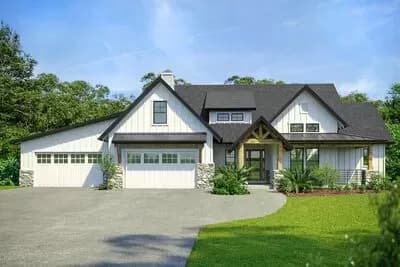 3-Bed New American House Plan with 4-Car Garage and Lower Level Expansion