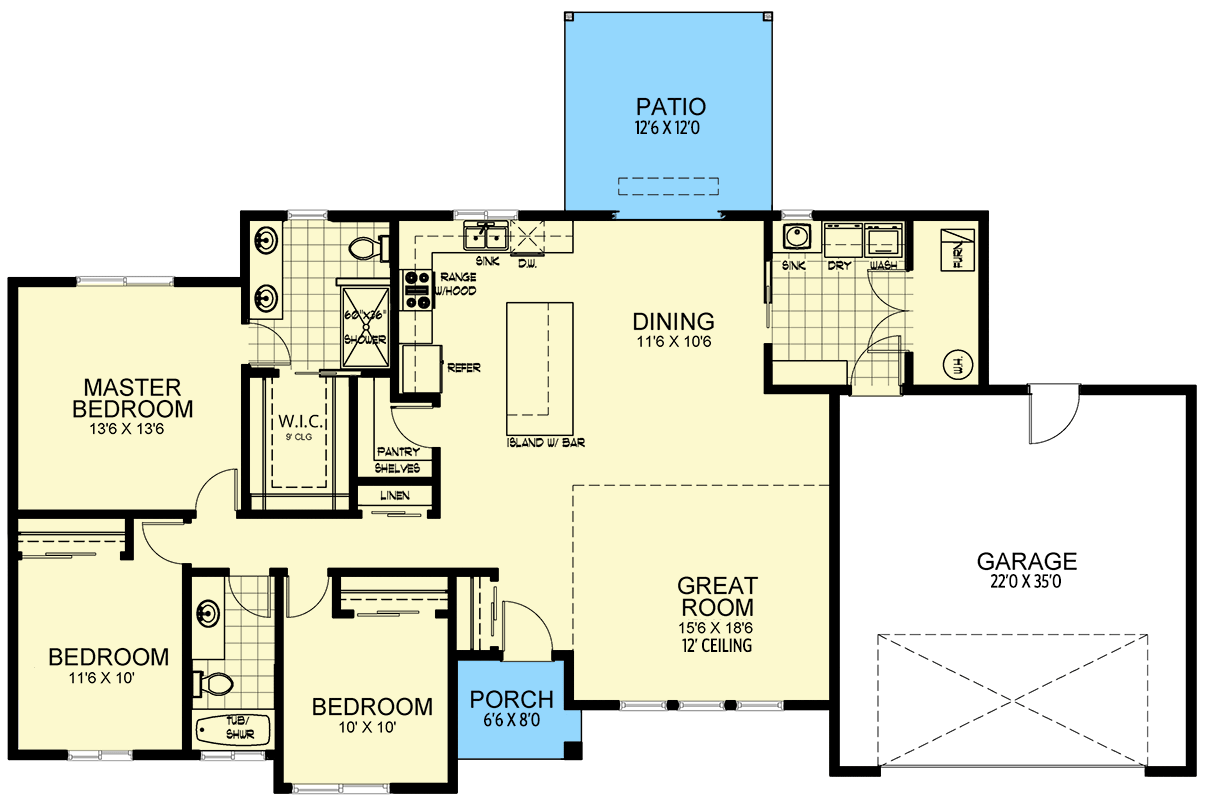 Plan 267010SPK: 1574 Square Foot Modern House Plan with Naturally-Bright Great Room - Floor Plan - Main Level - Contemporary, Mid Century Modern, Modern, Ranch