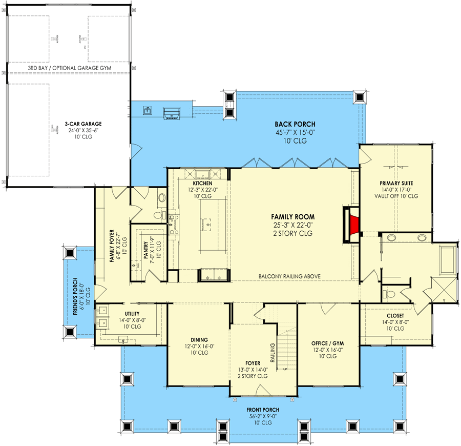 Plan 818051JSS: New American House Plan Under 4,000 Square Feet with Flex Room and Optional Game Room - Floor Plan - Main Level - Country, Craftsman, New American, Traditional