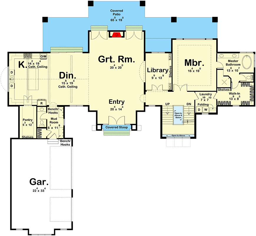 Plan 623224DJ: 4000 Square Foot Modern French Country House Plan with Beautiful Library - Floor Plan - Main Level - Contemporary, European, French Country, Mountain, New American, Rustic, Transitional