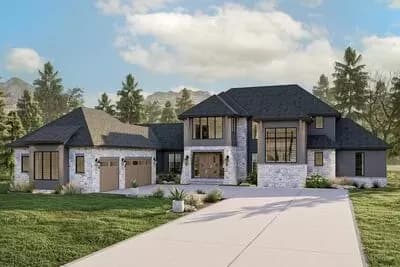 4000 Square Foot Modern French Country House Plan with Beautiful Library