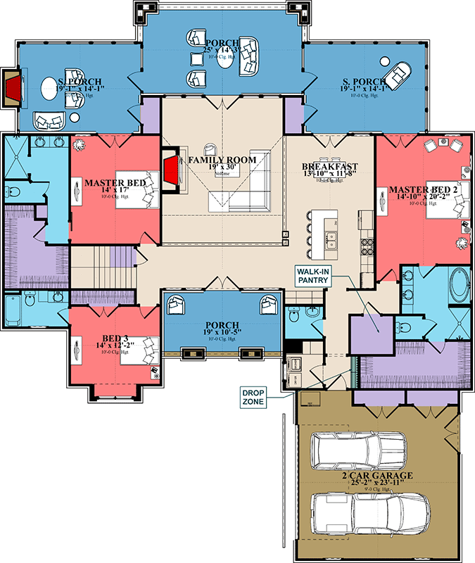 Plan 86382HH: 5-Bed Country Lake House Plan Under 3800 Square Feet with Two Master Suites  - Floor Plan - Main Level - Country, Craftsman, New American