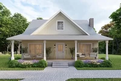 1800 Square Foot Country Cottage with 8-Foot-Deep Front Porch