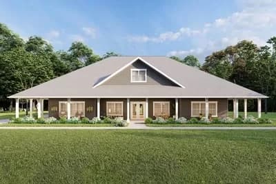 One-Story Country Farmhouse House Plan with Wrap-Around Porch
