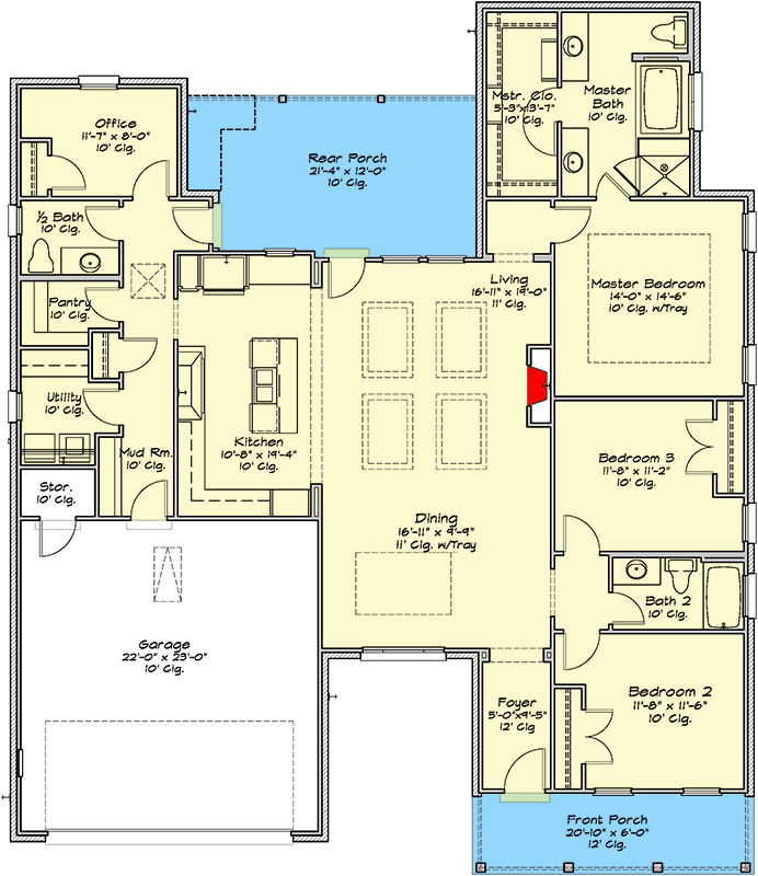 Plan 125003LEW: 2103 Square Foot Contemporary French Country House Plan - Floor Plan - Main Level - Acadian, Cottage, European, French Country, Louisiana-Style, Southern, Traditional