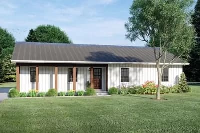 1400 Square Foot 3-Bed Ranch House Plan with 5-Columned Front Porch