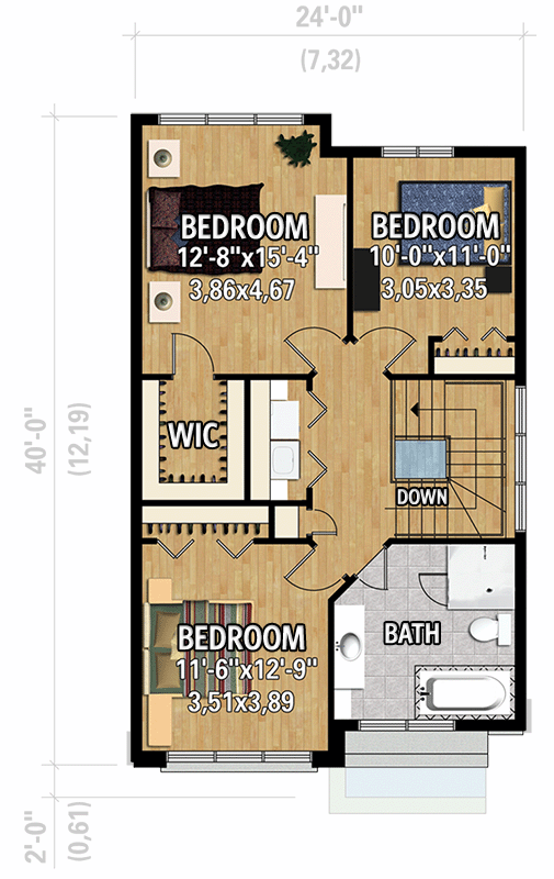 Plan 801051PM: Modern 2 Story 1570 Square Foot House Plan with 1-Car Garage - Floor Plan - 2nd Floor - Modern, Northwest