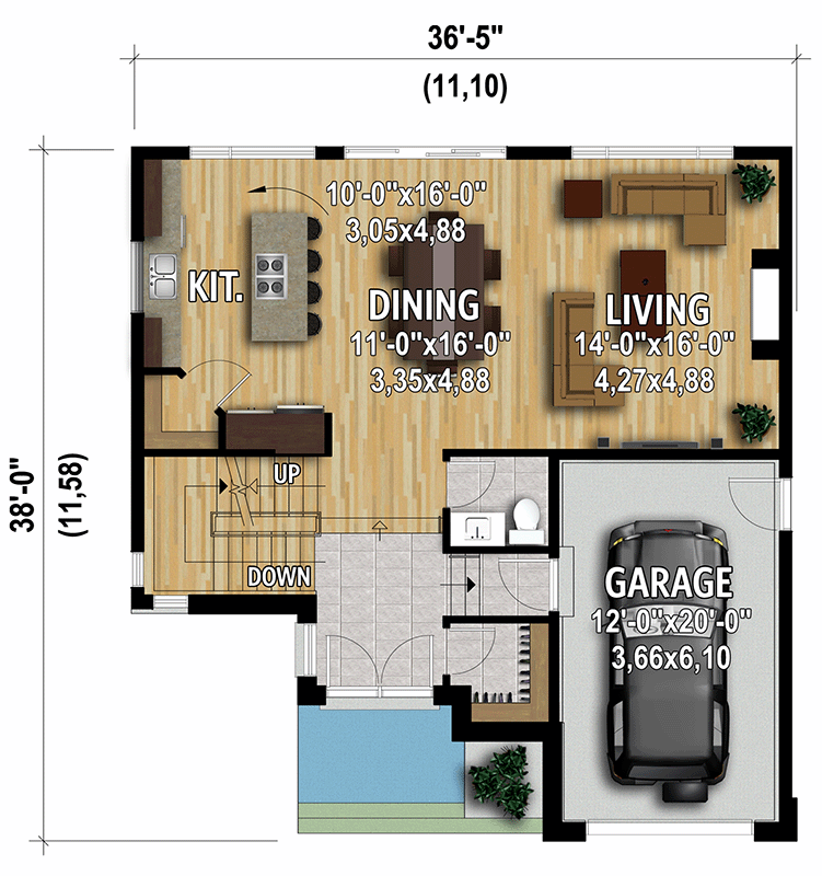 Plan 801052PM: Modern 1909 Square Foot Two Story House Plan with Glass Deck Above Garage - Floor Plan - Main Level - Contemporary, Modern, Northwest