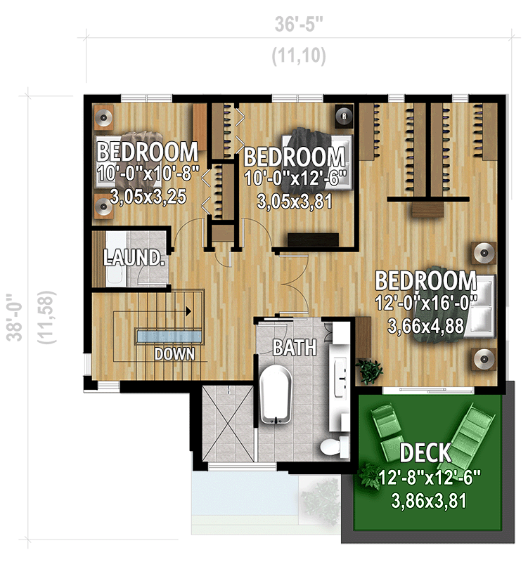 Plan 801052PM: Modern 1909 Square Foot Two Story House Plan with Glass Deck Above Garage - Floor Plan - 2nd Floor - Contemporary, Modern, Northwest