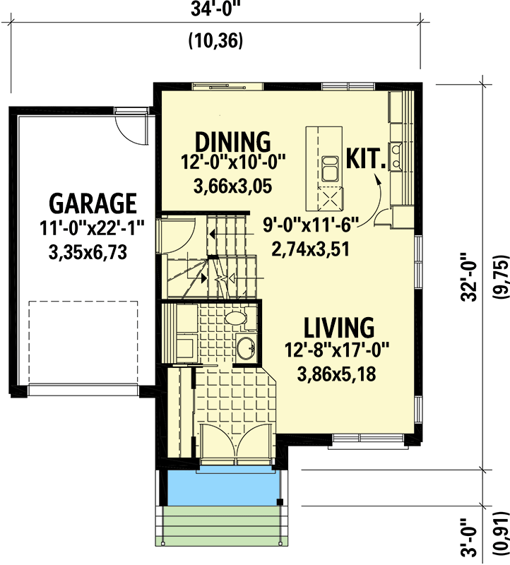 Plan 801053PM: Contemporary Two Story House Plan Under 1700 Square Feet with 3 Upstairs Bedrooms - Floor Plan - Main Level - Contemporary, Northwest, Prairie