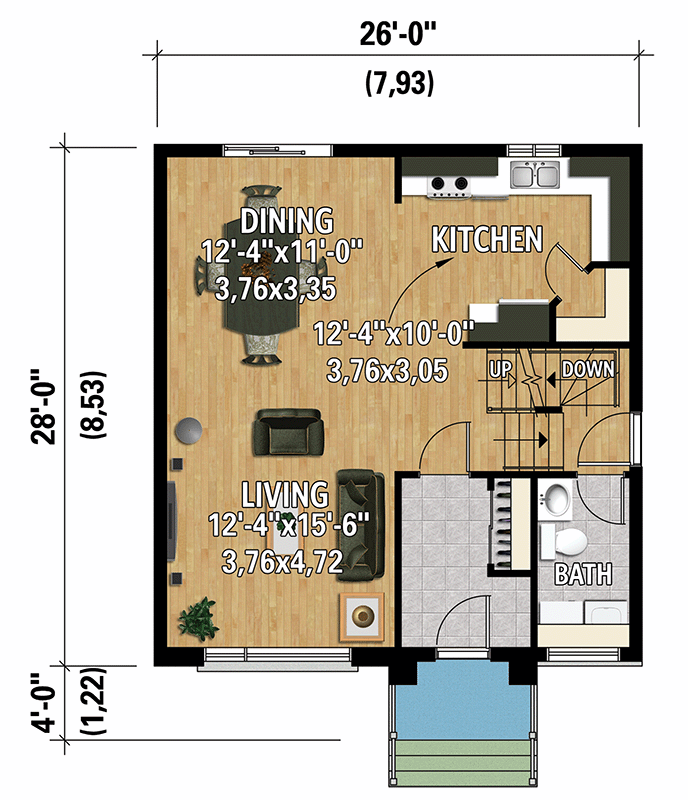 Plan 801055PM: Contemporary Two-Story House Plan Under 1500 Sq Ft with Stone and Metal Exterior - Floor Plan - Main Level - Contemporary, European, Northwest