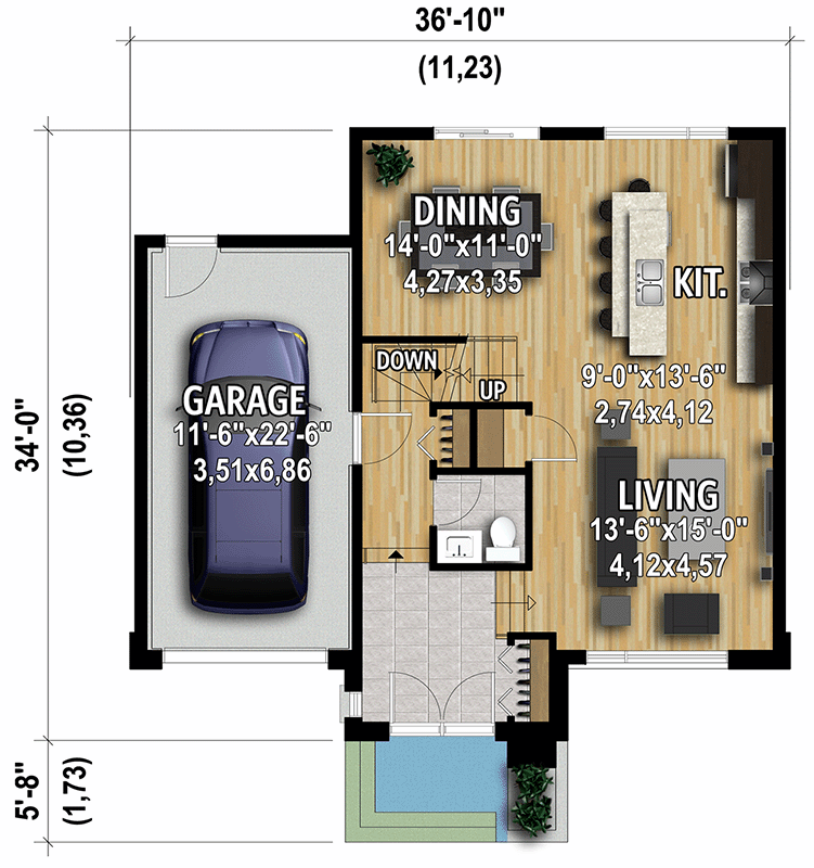 Plan 801056PM: 1831 Square Foot Modern 2-Story House Plan with Flex Room - Floor Plan - Main Level - Contemporary, Modern, Northwest, Transitional
