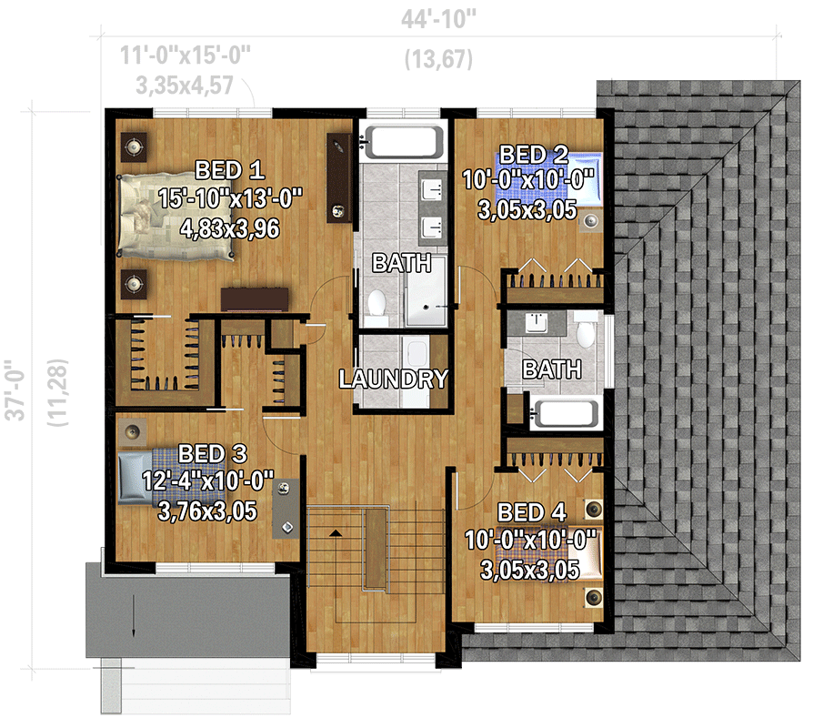 Plan 801059PM: Urban-Looking 2-Story House Plan with 4 Bedrooms - 2209 Sq Ft - Floor Plan - 2nd Floor - Contemporary, Northwest