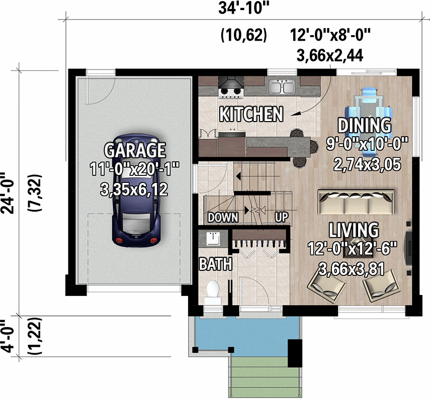 Plan 801060PM: Modern Home Plan with 3 Bedrooms Upstairs - Floor Plan - Main Level - Modern