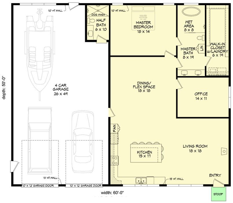 Plan 680117VR: 1740 Square Foot 1-Bed Modern Home Plan with Home Office - Floor Plan - Main Level - Farmhouse, Modern