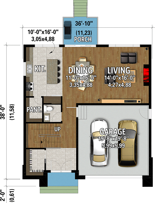 Plan 801063PM: Modern House Plan with 3 Upstairs Bedrooms Plus Laundry - 2184 Sq Ft - Floor Plan - Main Level - Contemporary, Modern, Northwest