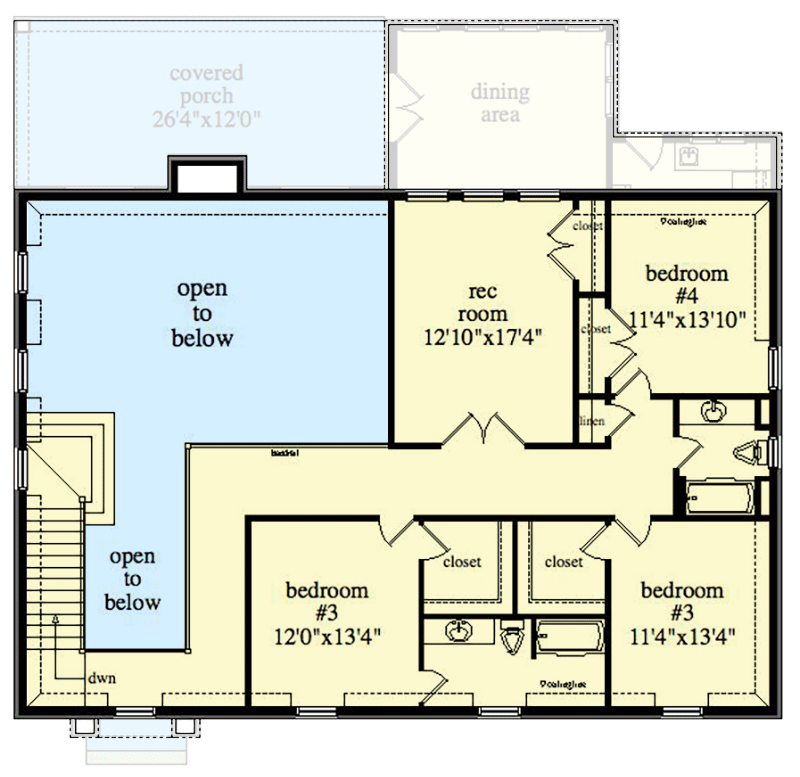 Plan 29918LDG: 4-Bed French Eclectic House Plan Under 4200 Square Feet - Floor Plan - 2nd Floor - European, French Country, Southern, Traditional, Transitional